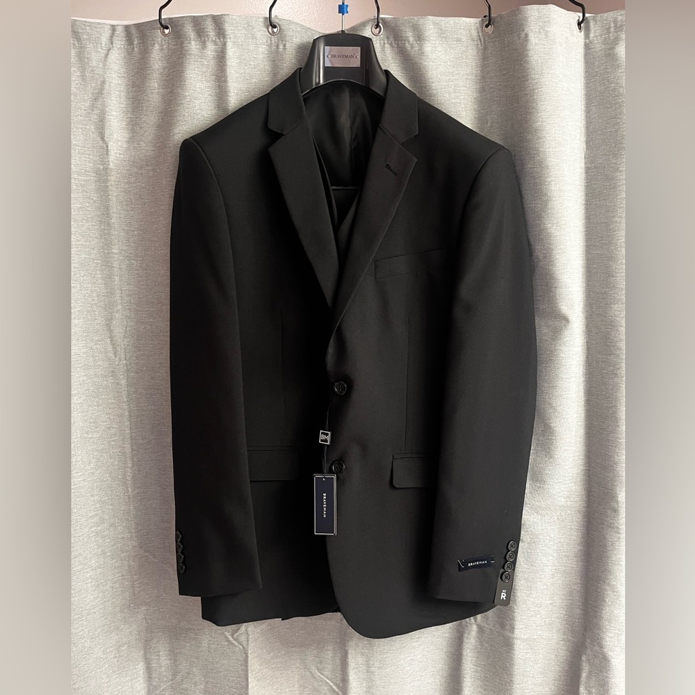Braveman Men's Classic Complete Black Suit (Jacket, Vest, and Pants)